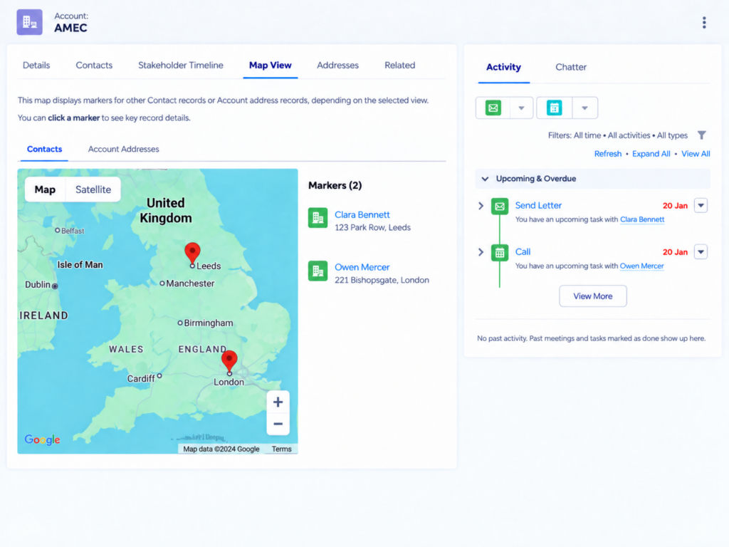AMEC account showing map of Great Britain