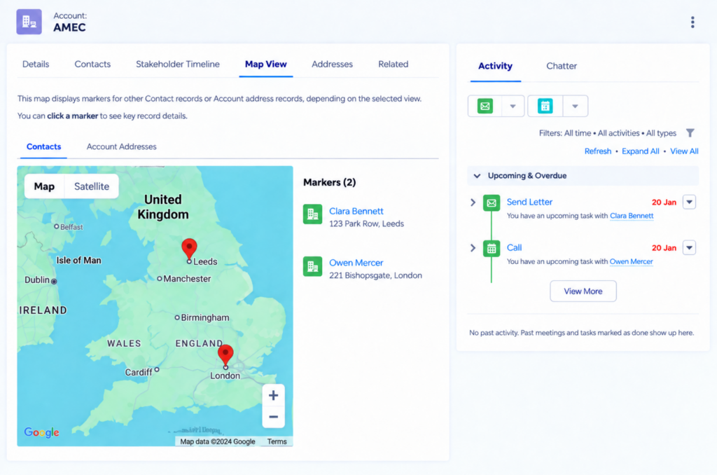 AMEC account showing map of Great Britain